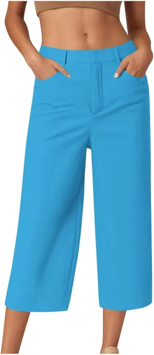 LEMONONSTORE Women Office Work Dressy Capris High Waist Ankle-Length Pants Casual Straight-Leg Trousers Loose Summer Shorts