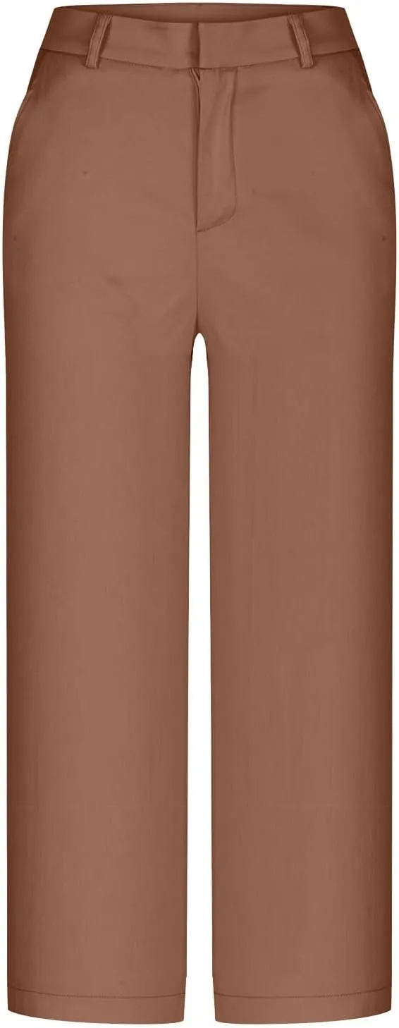 LEMONONSTORE Women Office Work Dressy Capris High Waist Ankle-Length Pants Casual Straight-Leg Trousers Loose Summer Shorts