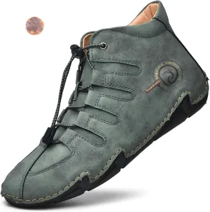 Lossarye Men's Italian Handmade Leather High Boots Casual Lightweight Waterproof Hiking Shoes Slip-On Chukka Boots Non-Slip Outdoor Sneakers