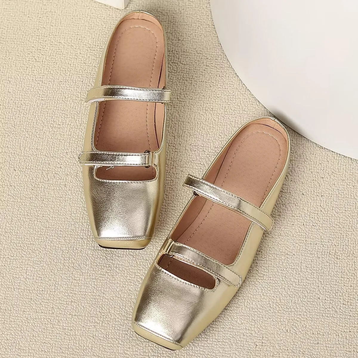 LUXINYU Retro Mules for Women Dressy Square Toe Backless Flat Mules with Strap Embroidered Satin Mary Jane Shoes