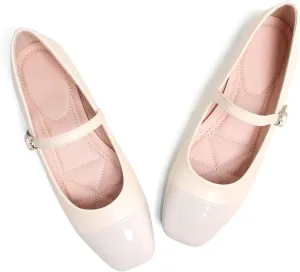 LUXINYU Women Mary Jane Flats Comfortable Leather Shoes Adjustable Buckle Straps Low Heel Round Toe Ballet Flats Work Casual Shoes
