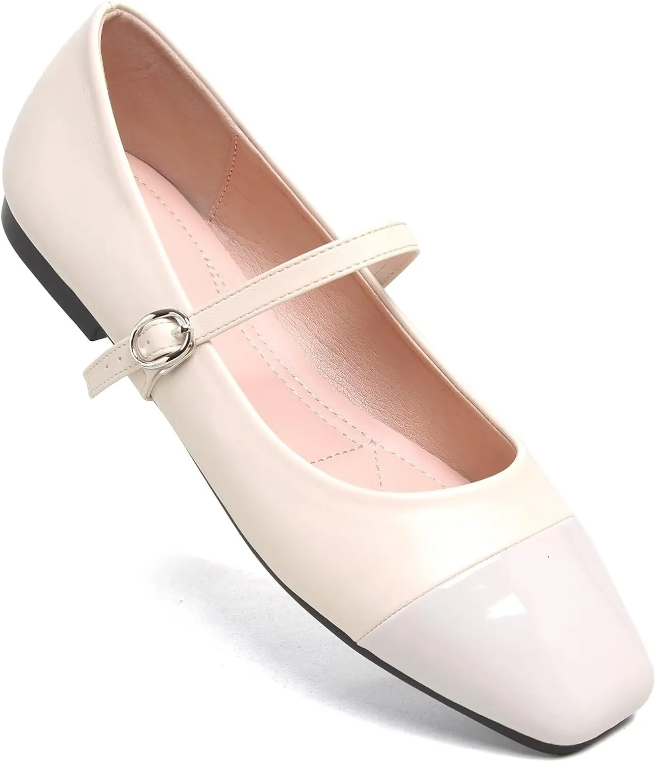 LUXINYU Women Mary Jane Flats Comfortable Leather Shoes Adjustable Buckle Straps Low Heel Round Toe Ballet Flats Work Casual Shoes