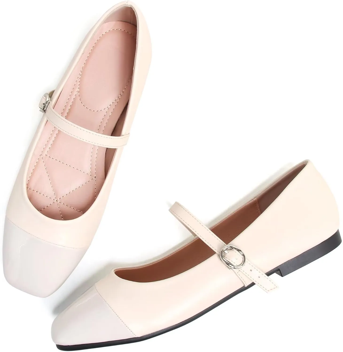 LUXINYU Women Mary Jane Flats Comfortable Leather Shoes Adjustable Buckle Straps Low Heel Round Toe Ballet Flats Work Casual Shoes