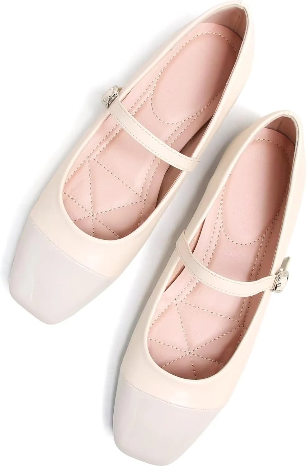LUXINYU Women Mary Jane Flats Comfortable Leather Shoes Adjustable Buckle Straps Low Heel Round Toe Ballet Flats Work Casual Shoes