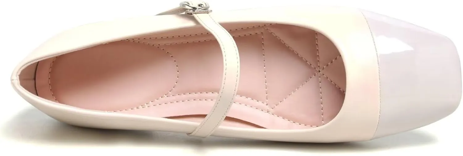 LUXINYU Women Mary Jane Flats Comfortable Leather Shoes Adjustable Buckle Straps Low Heel Round Toe Ballet Flats Work Casual Shoes