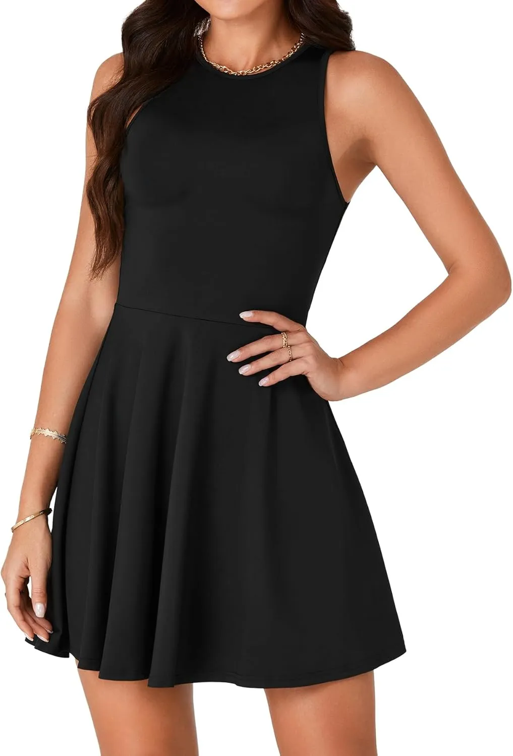 LYANER Women's Tank Sleeveless Flared Hem Swing A Line Cocktail Party Mini Short Dress