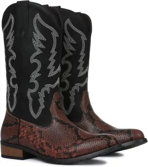 Lyrisiphy Cowboy Boots for Men Pointed Toe Pull On Boots Embroidered Western Boots Leather Boots Waterproof Work Boots Durable Safety Boots Stylish Boots Mens Boots Casual