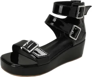 Meefit Women Patent Platform Wedge Sandals Open Toe Ankle Strap High Heel Sandals
