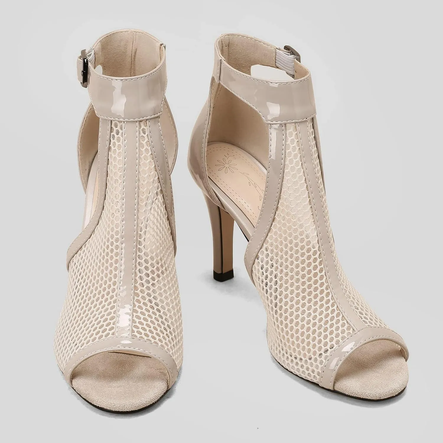 Meefit Women Peep Toe Stiletto Booties Patent Leather High Heels Perforated Sandals Gladiator Summer Boots