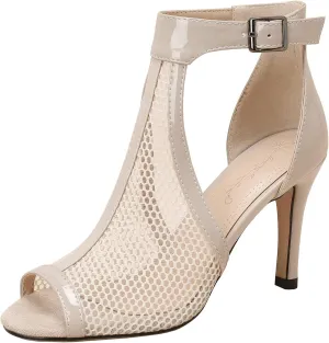 Meefit Women Peep Toe Stiletto Booties Patent Leather High Heels Perforated Sandals Gladiator Summer Boots