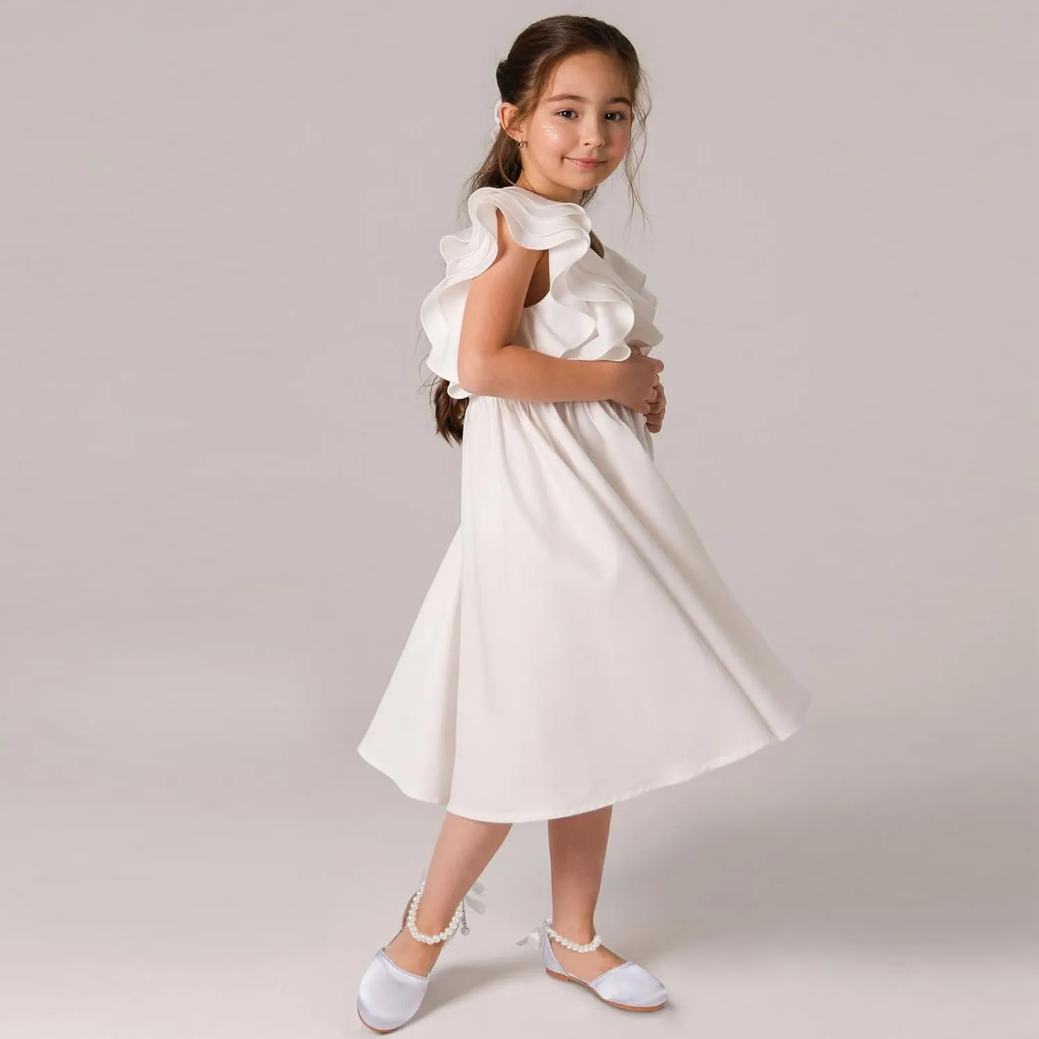 MEJORMEN Girls Dress Shoes Toddler Mary Jane Ballet Flats Princess Lace-Up Pearl Ankle Strap Dress Shoes for Flower Girls Wedding Party School
