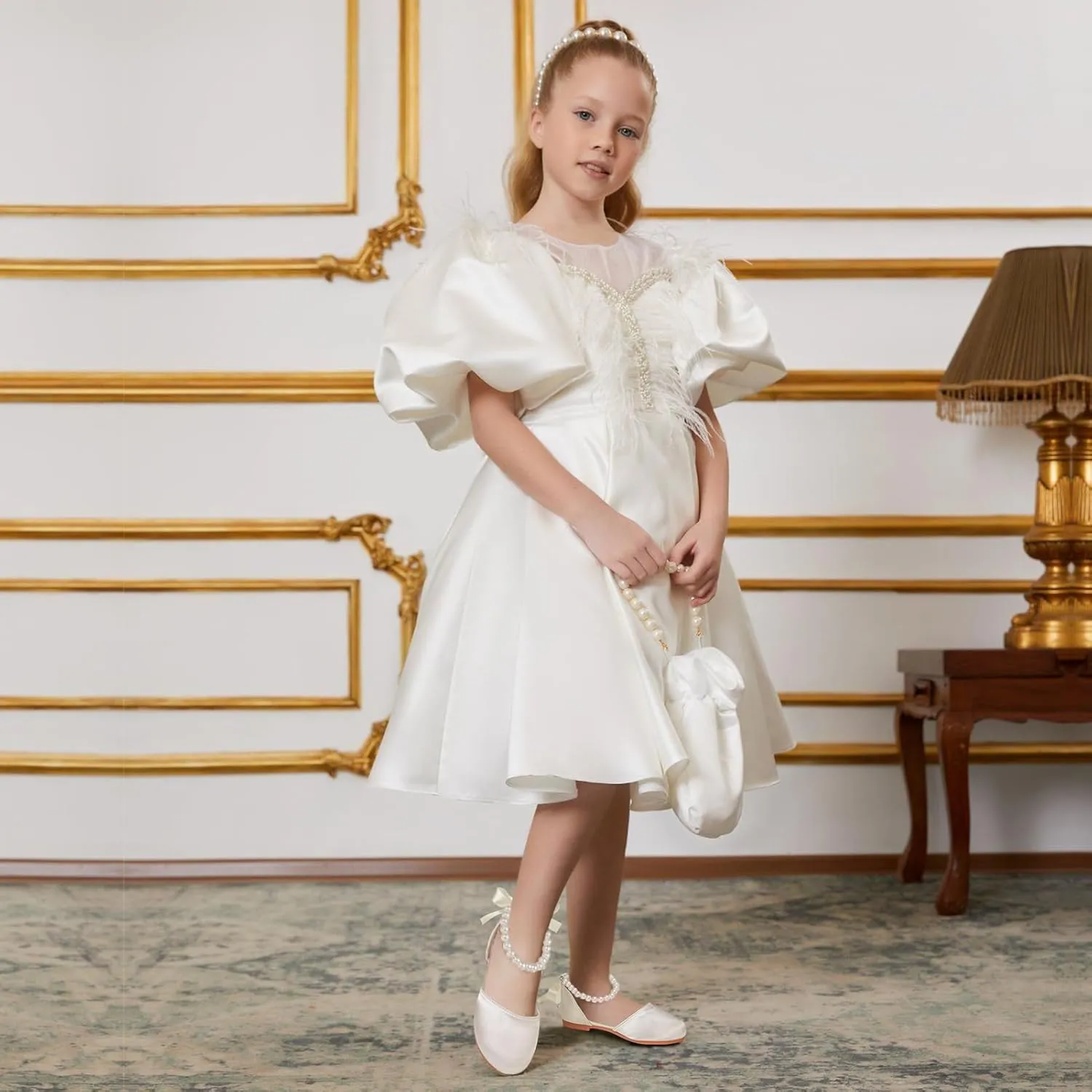 MEJORMEN Girls Dress Shoes Toddler Mary Jane Ballet Flats Princess Lace-Up Pearl Ankle Strap Dress Shoes for Flower Girls Wedding Party School