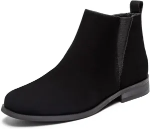 MEMON Womens Black Chelsea Boots,Suede Booties Low Heel,Casual Elastic Ankle Boots,Slip On Dress Boots For Women