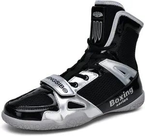 Men Women Wrestling Shoes, High Top Fighting Training Footwear Non-Slip Lightweight Powerlifting Bodybuilding Fitness Boots