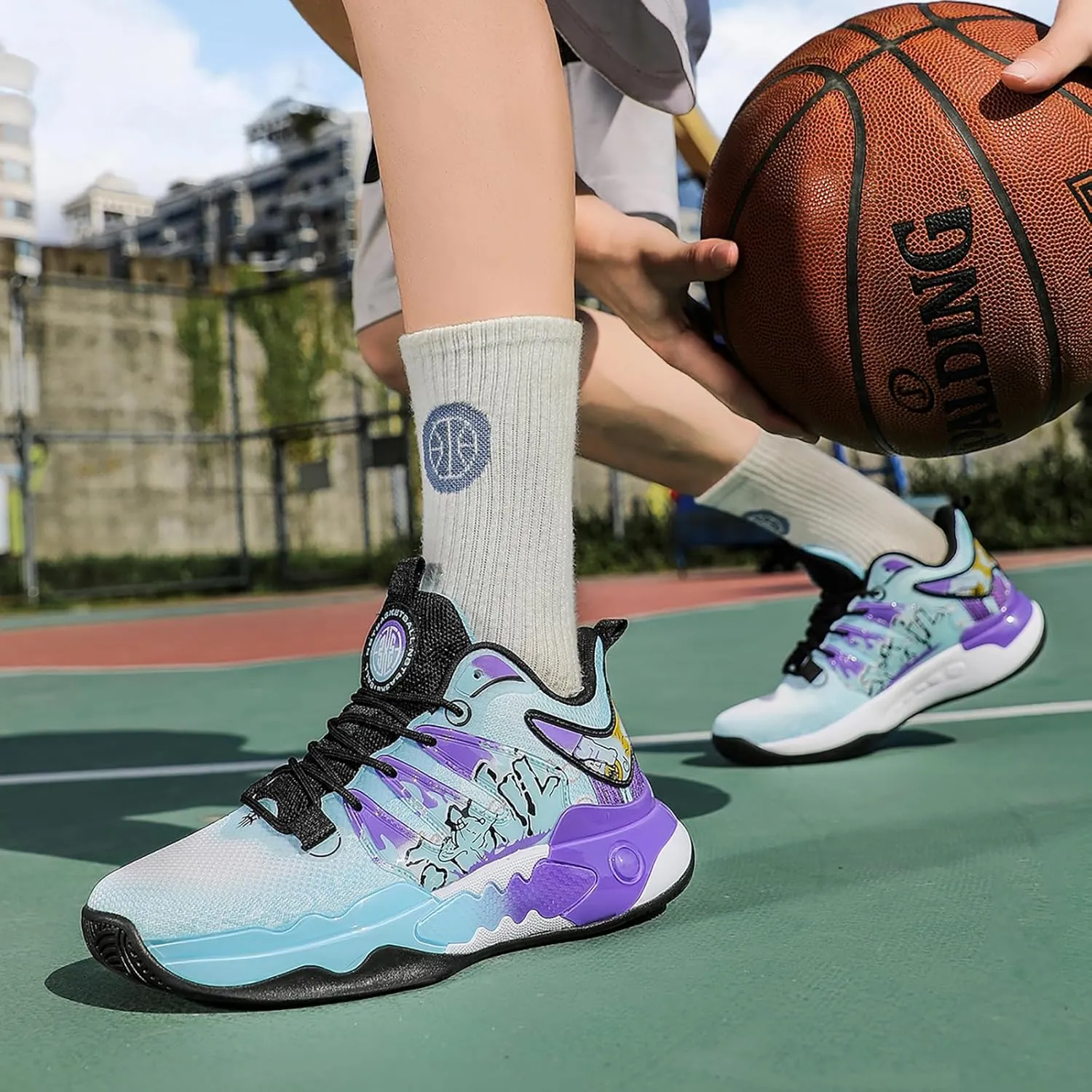 Men's Basketball Shoes Fashion Breathable Sneakers Comfortable Leightweight Running Athletic Lace-Up Non Slip Sport Outdoor Shoe