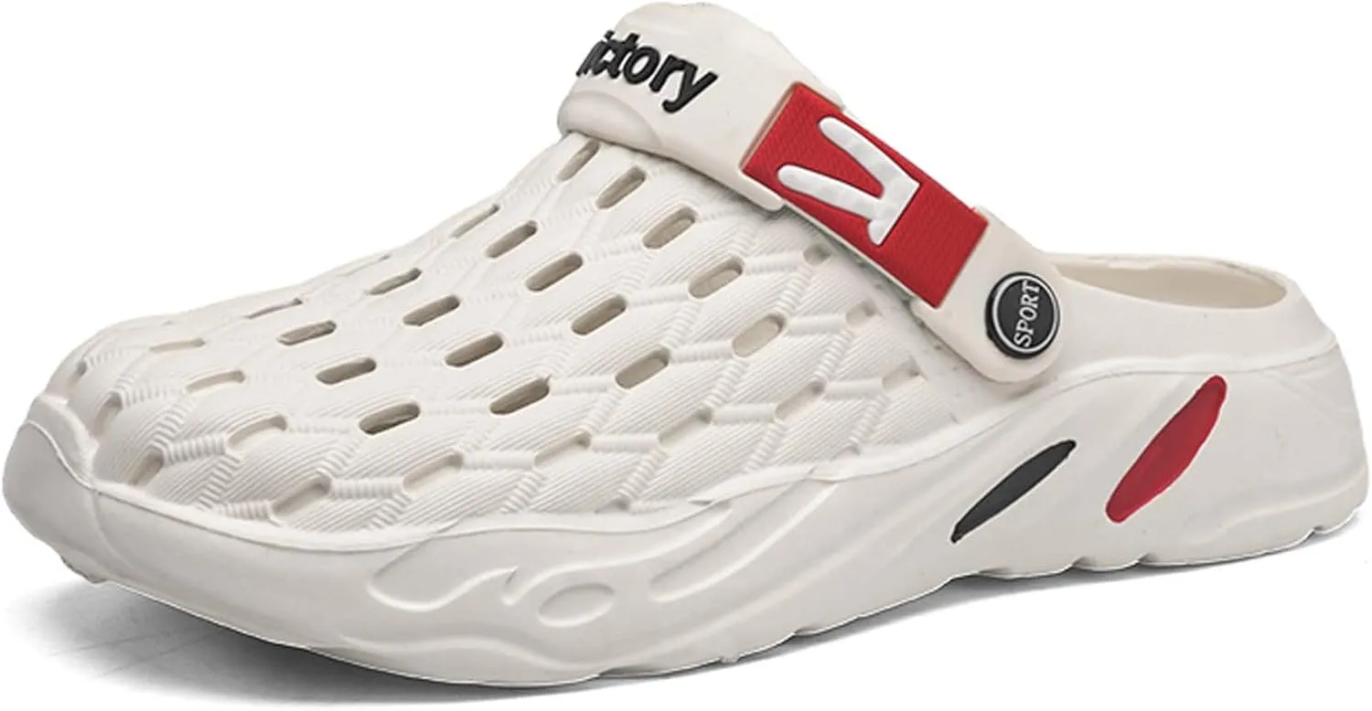 Men's fashion garden clogs, arch support, woven look design, EVA material, lightweight, durable, non-slip, beach shoes, gardening shoes, indoor and outdoor sandals.