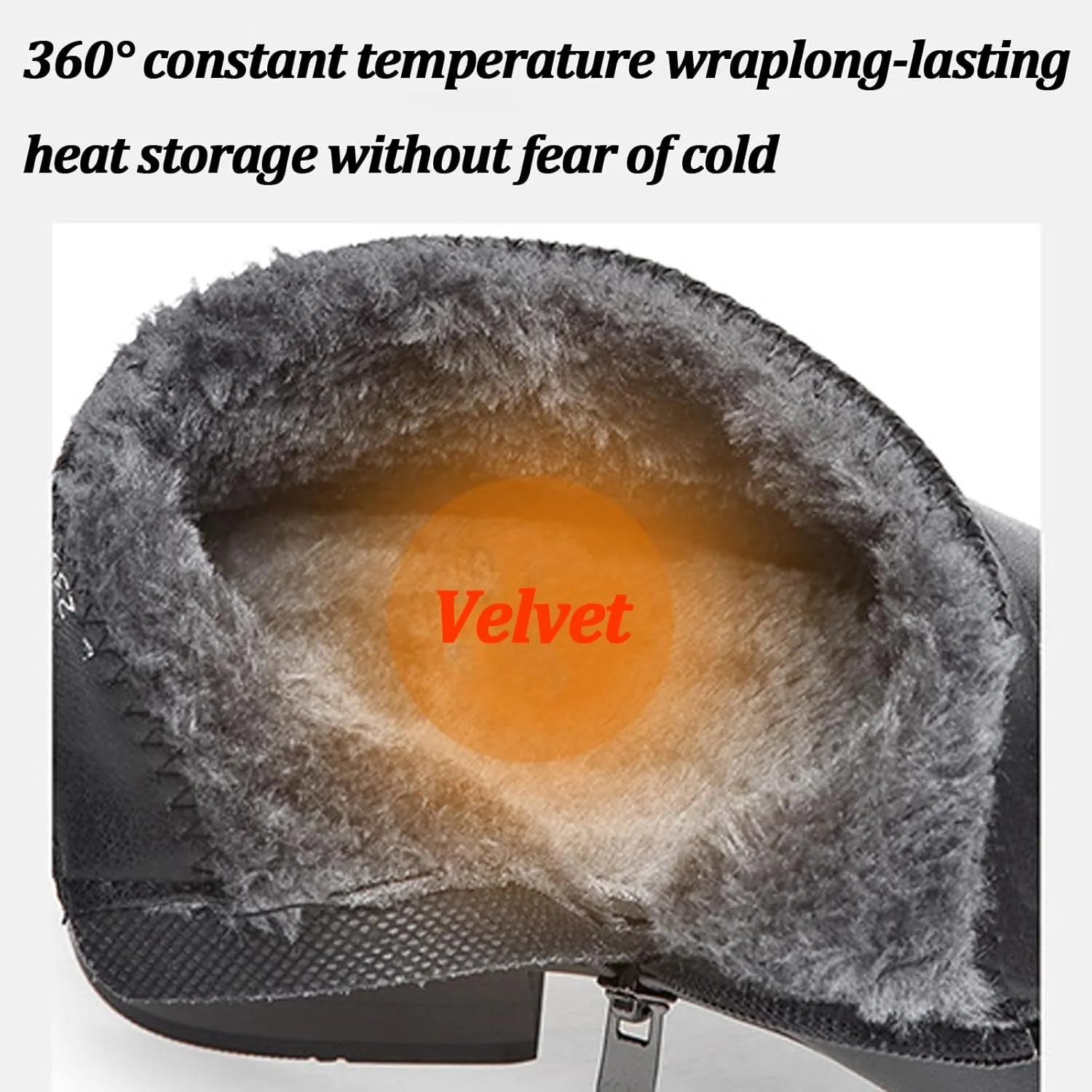 Men's Genuine Leather Pointed Toe Block Heels Chelsea Ankle Boots with Side Zipper Warm Fur Lined Chunky Heels Business Dress Chukka Boots Comfortable Non Slip Work Winter Booties