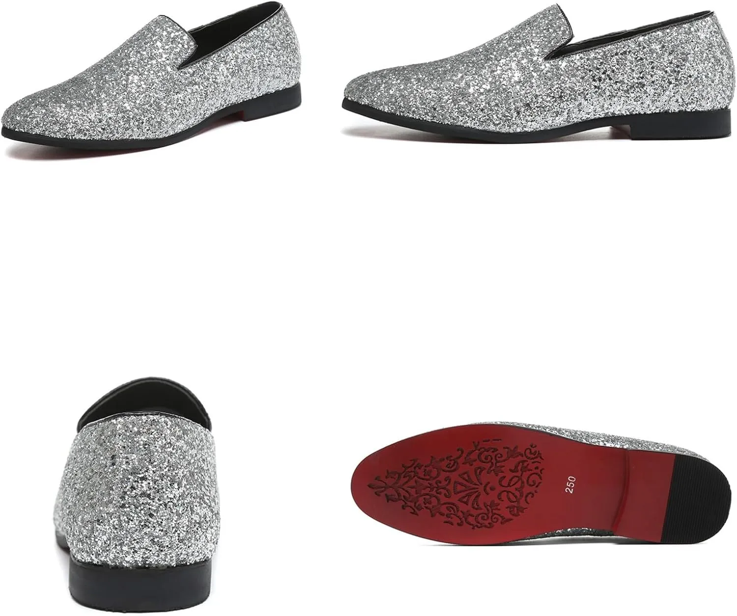Mens Glitter Rhinestone Slip-On Tuxedo Loafers Classic Wingtip Dress Party Wedding Sparkly Penny Smoking Slippers