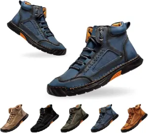 Men's Handmade Leather Boots - Comfortable Waterproof Arch Support, Hand-Stitched Ankle Boots with Wide Toe Box for Outdoor Use