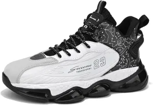 Mens Lace Up High Top Fashion Sneakers Lightweight Non-Slip Soft Sole Basketball Shoes for Tennis Running Walking Training