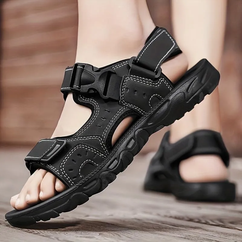 Men's Open Sandals with Buckle Strap, Durable Non Slip Outdoor Hiking Trekking Sandals, Comfy Beach Shoes, Spring and Summer