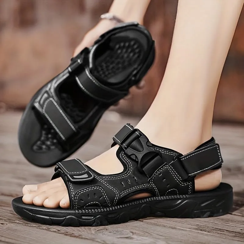 Men's Open Sandals with Buckle Strap, Durable Non Slip Outdoor Hiking Trekking Sandals, Comfy Beach Shoes, Spring and Summer