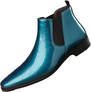 Men's Patent Leather Low Chunky Heel Chelsea Boots Fashion High Gloss Slip-on Business Dress Oxford Boots for Wedding Prom Party Business Work