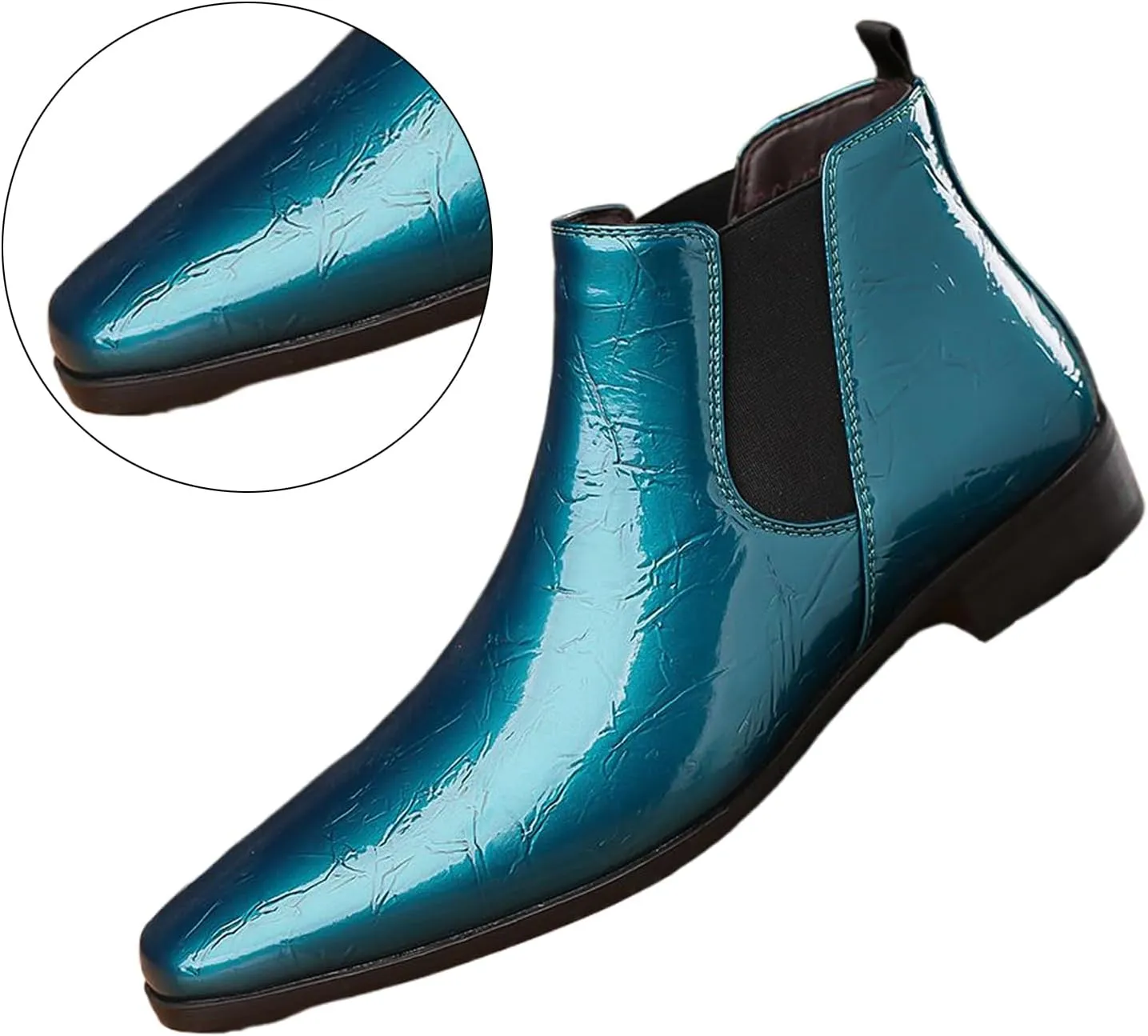 Men's Patent Leather Low Chunky Heel Chelsea Boots Fashion High Gloss Slip-on Business Dress Oxford Boots for Wedding Prom Party Business Work