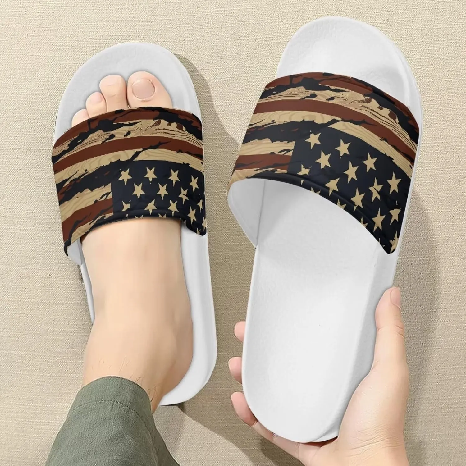 Men's Sandals Slides Non-Slip Slippers Casual White Sole Summer Shoes for College Dorm Gym Beach