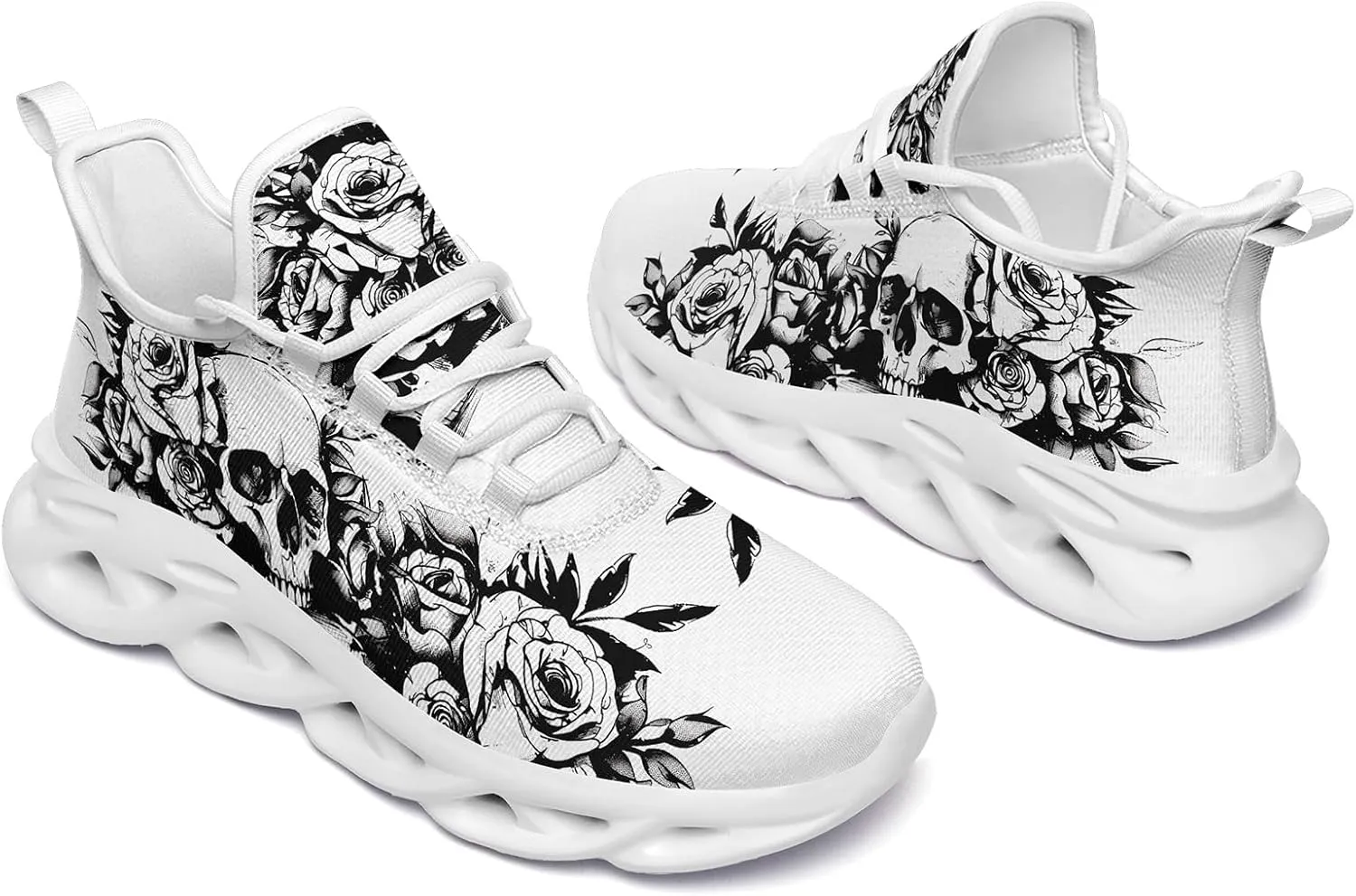 Men's Skull Running Shoes Athletic Sneakers Breathable Gym Slip-on Shoes Lightweight Cushion Sports Walking Shoes
