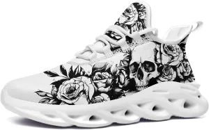 Men's Skull Running Shoes Athletic Sneakers Breathable Gym Slip-on Shoes Lightweight Cushion Sports Walking Shoes