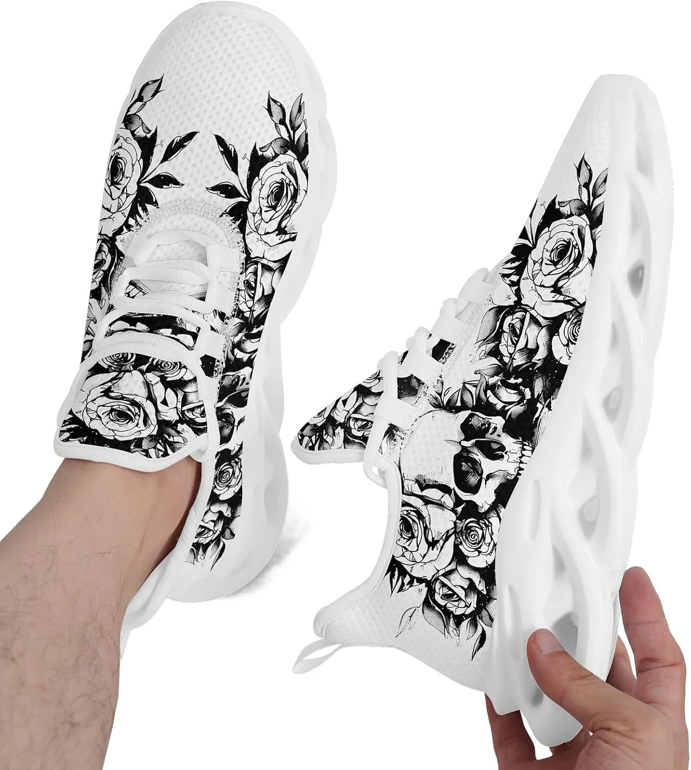 Men's Skull Running Shoes Athletic Sneakers Breathable Gym Slip-on Shoes Lightweight Cushion Sports Walking Shoes