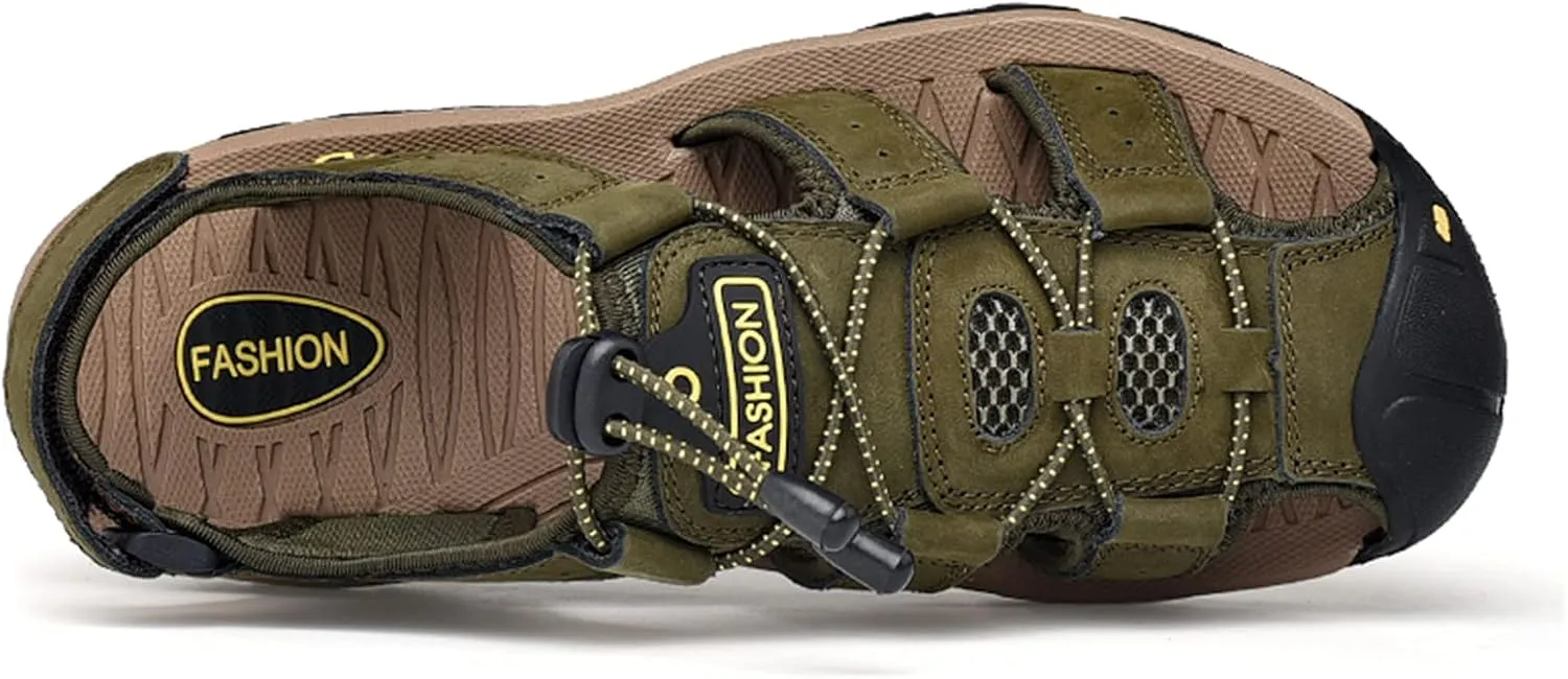 Men's sports sandals Outdoor hiking sandals Closed toe leather sports walking casual sandals Water shoes
