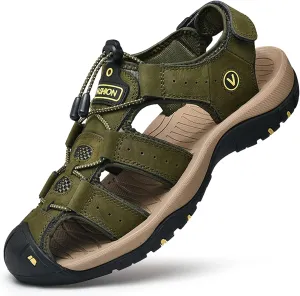 Men's sports sandals Outdoor hiking sandals Closed toe leather sports walking casual sandals Water shoes