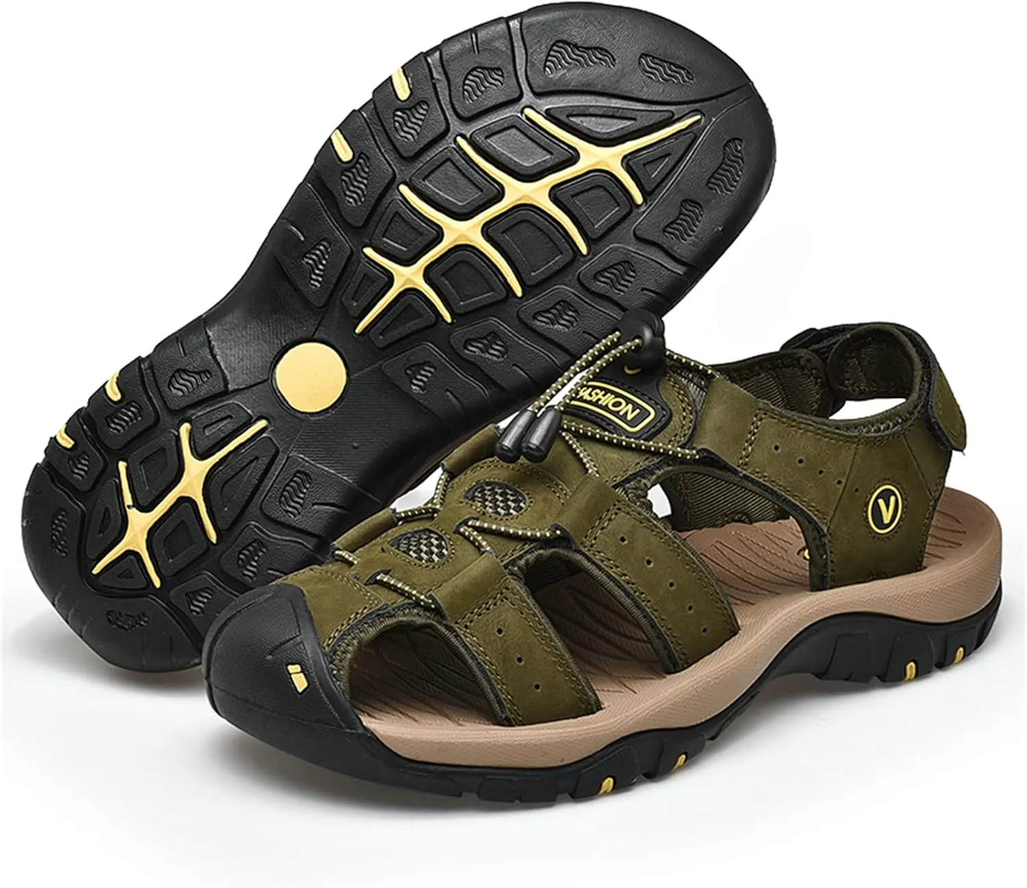 Men's sports sandals Outdoor hiking sandals Closed toe leather sports walking casual sandals Water shoes