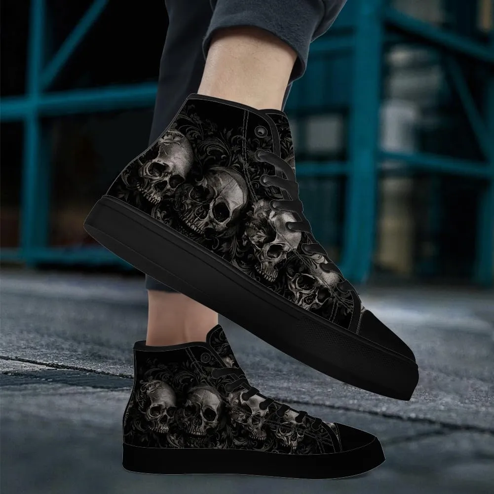 Men's Women's Skull High Top Canvas Shoes Gothic High Top Sneakers Lace Up Casual Shoes