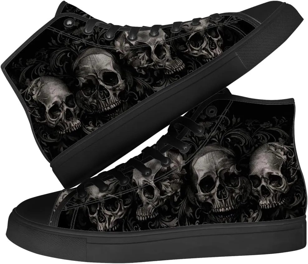 Men's Women's Skull High Top Canvas Shoes Gothic High Top Sneakers Lace Up Casual Shoes