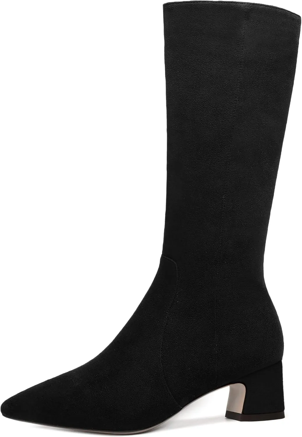 MERRORI Womens Casual Zip Dating Pointed Toe Suede Chunky Low Heel Mid Calf Boots 2 Inch