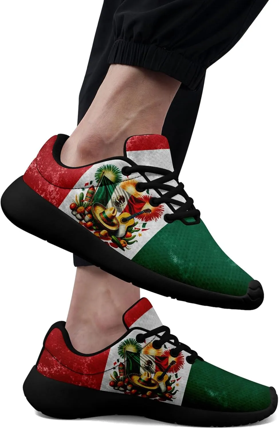 Mexican Flag Road Running Shoes for Men Women, Comfortable and Breathable Teachers Sneakers with Mexico Iconic Design