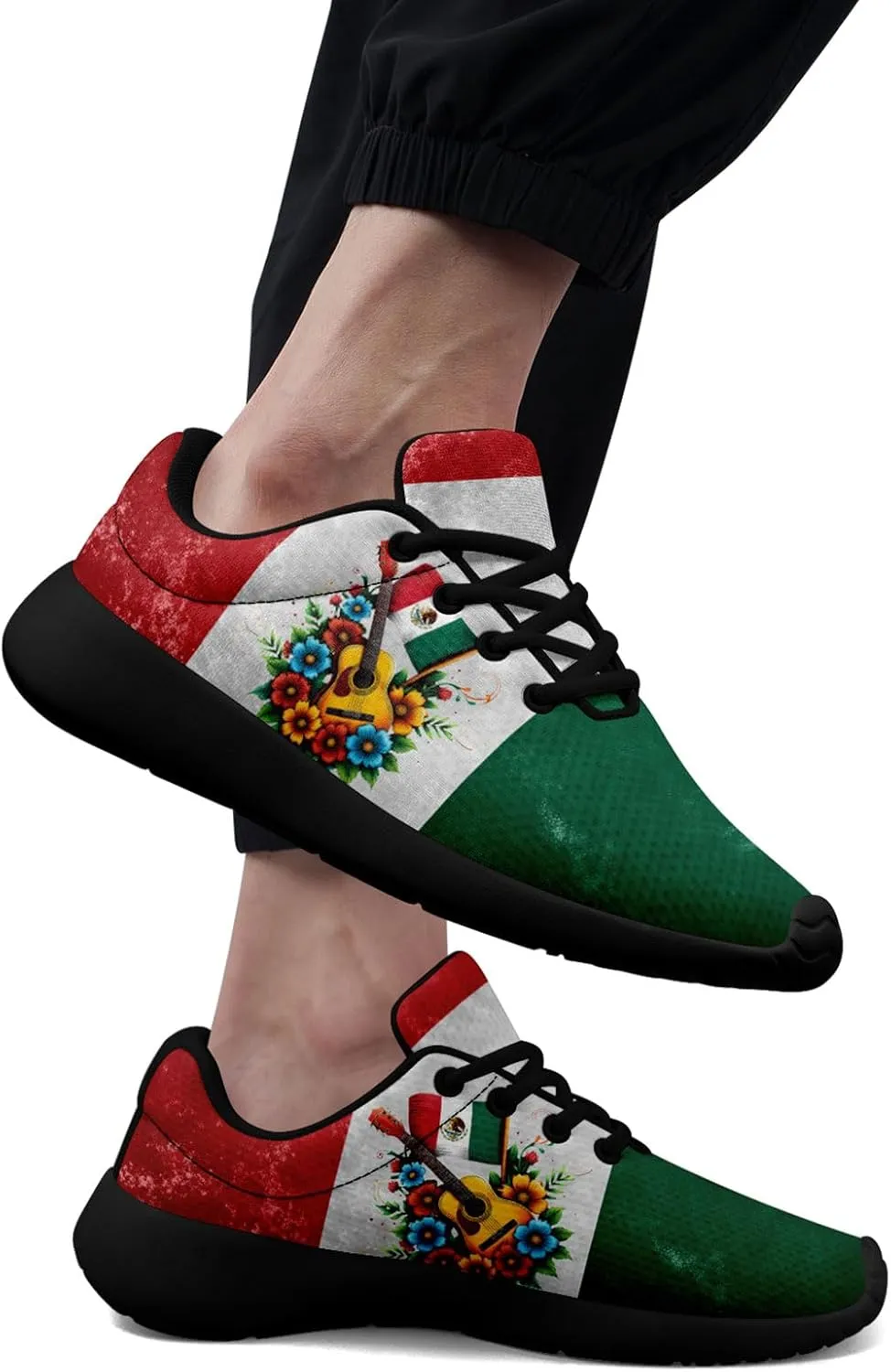 Mexican Flag Road Running Shoes for Men Women, Comfortable and Breathable Teachers Sneakers with Mexico Iconic Design