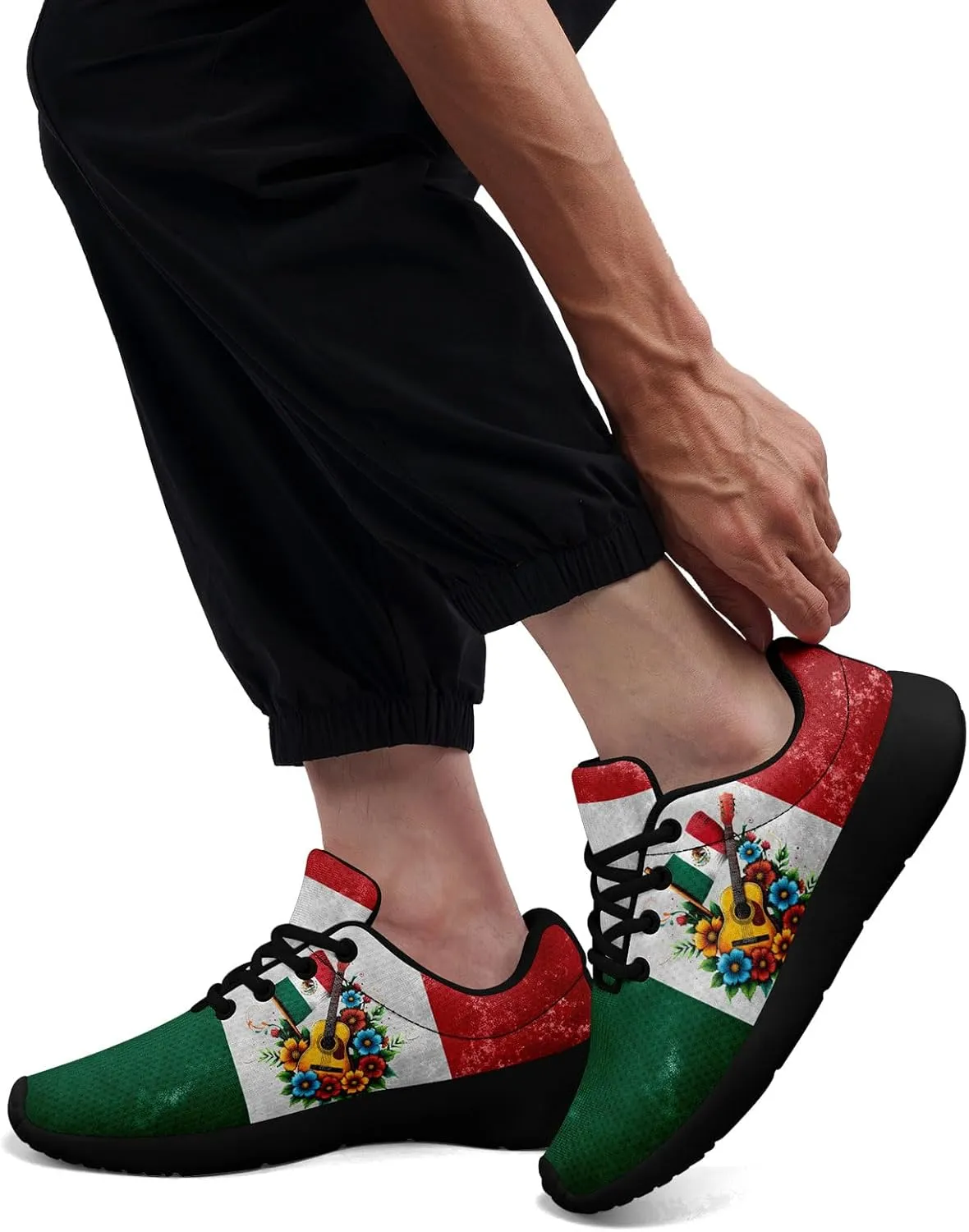 Mexican Flag Road Running Shoes for Men Women, Comfortable and Breathable Teachers Sneakers with Mexico Iconic Design