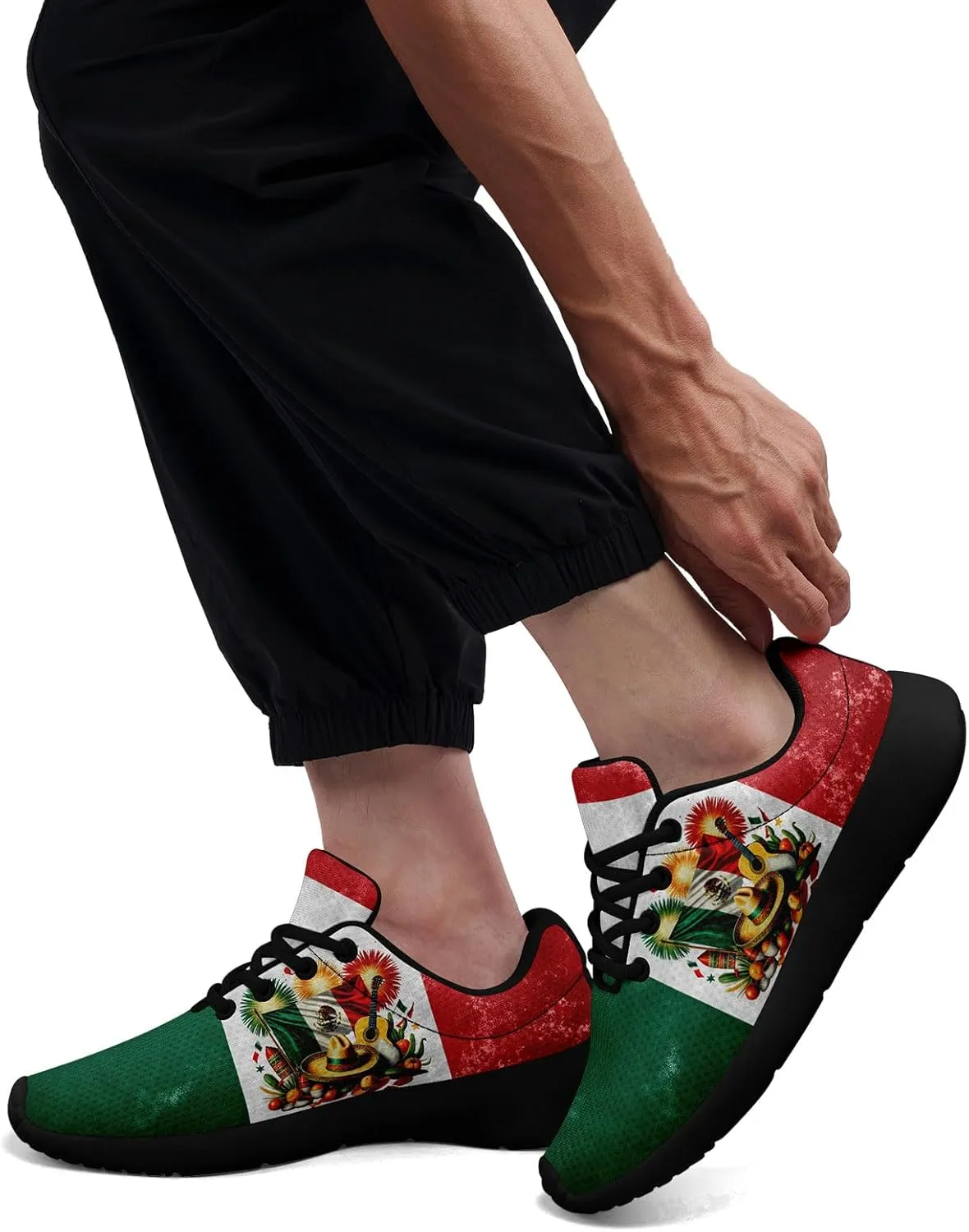 Mexican Flag Road Running Shoes for Men Women, Comfortable and Breathable Teachers Sneakers with Mexico Iconic Design