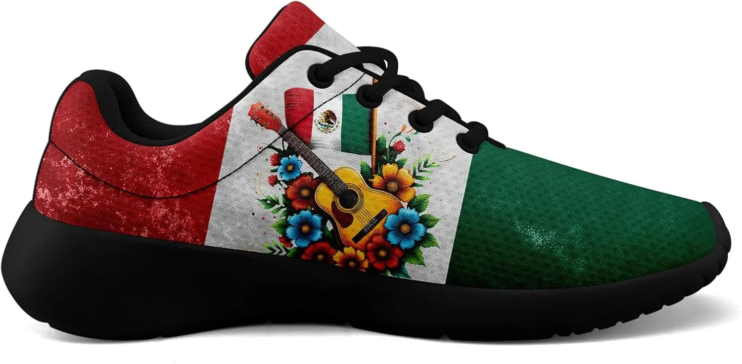 Mexican Flag Road Running Shoes for Men Women, Comfortable and Breathable Teachers Sneakers with Mexico Iconic Design