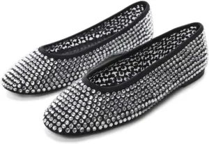 MICIFA Ballet Flats for Women,Rhinestone Flat Shoes Sparkly Ballerina Shoes Mesh Glitter Casual Wedding Dress Flats