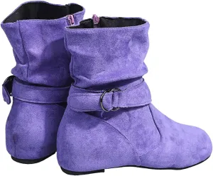 Mid Calf Boots for Women,Women's Slip On Casual Slouchy Short Ankle Boot Side Zipper Fashion Flat Ankle Booties Round Toe Slip On Suede Booties Winter Fall Mid Calf Dress Boots