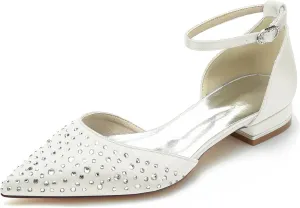 Minishion Womens Girls Party Flats Crystals Beaded Pointed Wedding Evenihg Pumps Shoes BR244