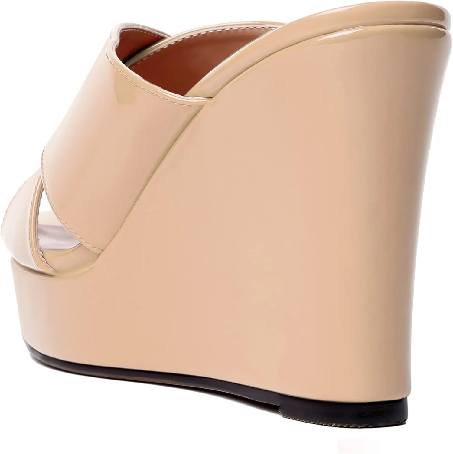 MODENCOCO Womens Casual Open Toe Heels Patent Slip On Platform Party Sexy Wedge High Heel Heeled Sandals 4 Inch