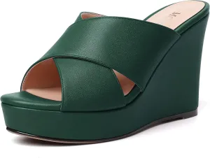 MODENCOCO Womens Open Toe Fashion Matte Slip On Platform Casual Wedge High Heel Heeled Dressy Sandals 4 Inch