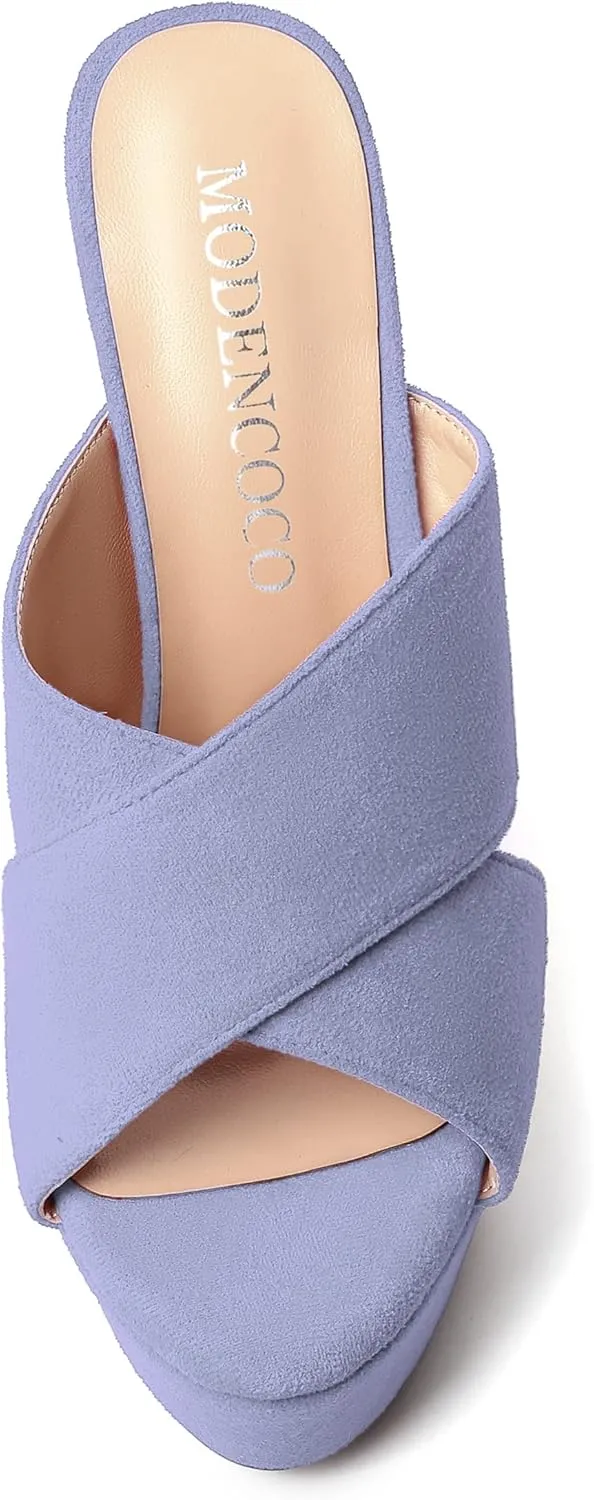 MODENCOCO Womens Platform Sexy Slip On Casual Open Toe Slide Suede Wedge High Heel Heeled Sandals 6 Inch