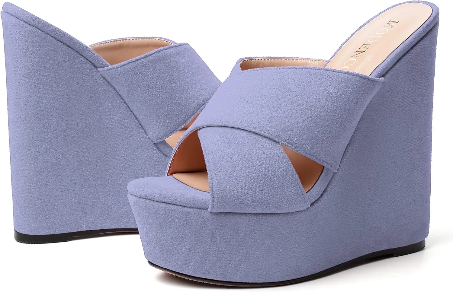 MODENCOCO Womens Platform Sexy Slip On Casual Open Toe Slide Suede Wedge High Heel Heeled Sandals 6 Inch